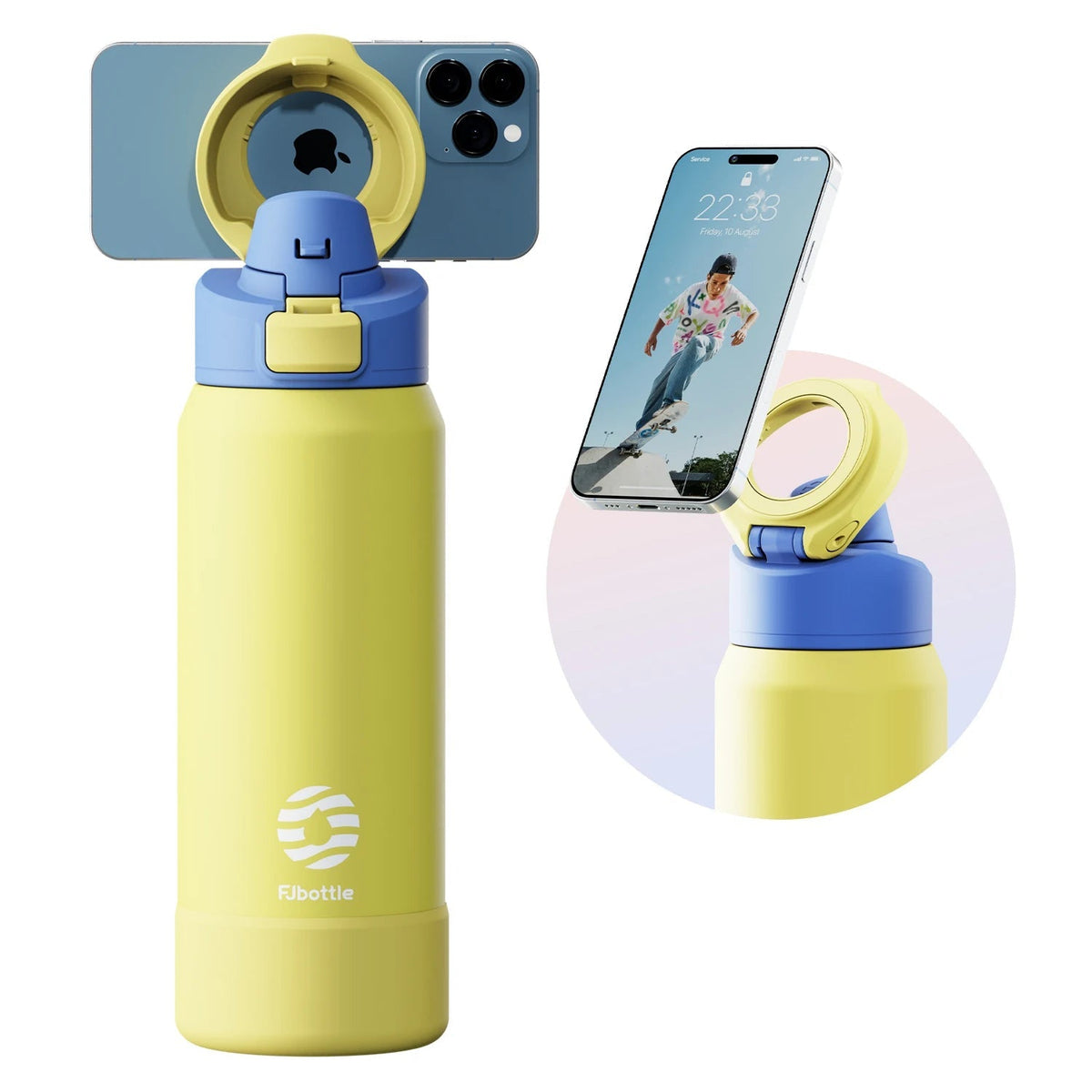 Thermos Stainless Steel Water Bottle with Magnetic Phone Holder