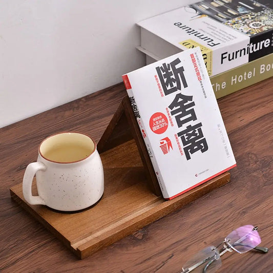Wooden Book Stand With Cup Holder