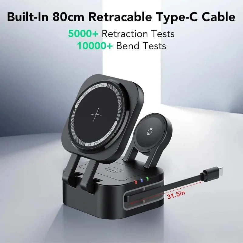 Magnetic 3 in 1 Wireless Charger Station With Extension Cords