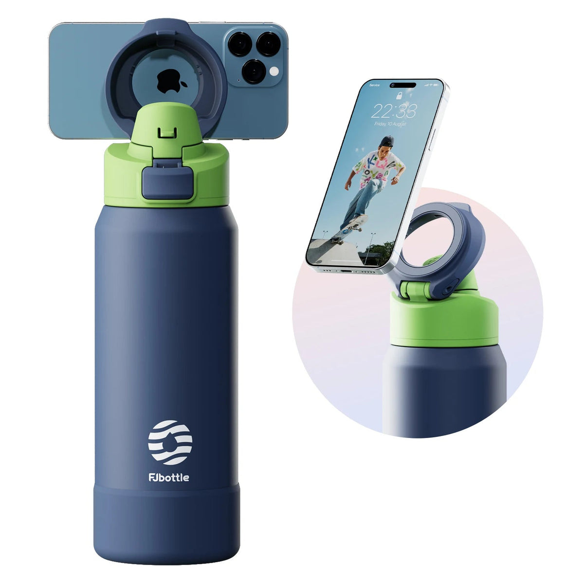 Thermos Stainless Steel Water Bottle with Magnetic Phone Holder
