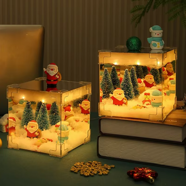 Santa Claus Night Light Cube Design Home Christmas Snow Scene Decor ...