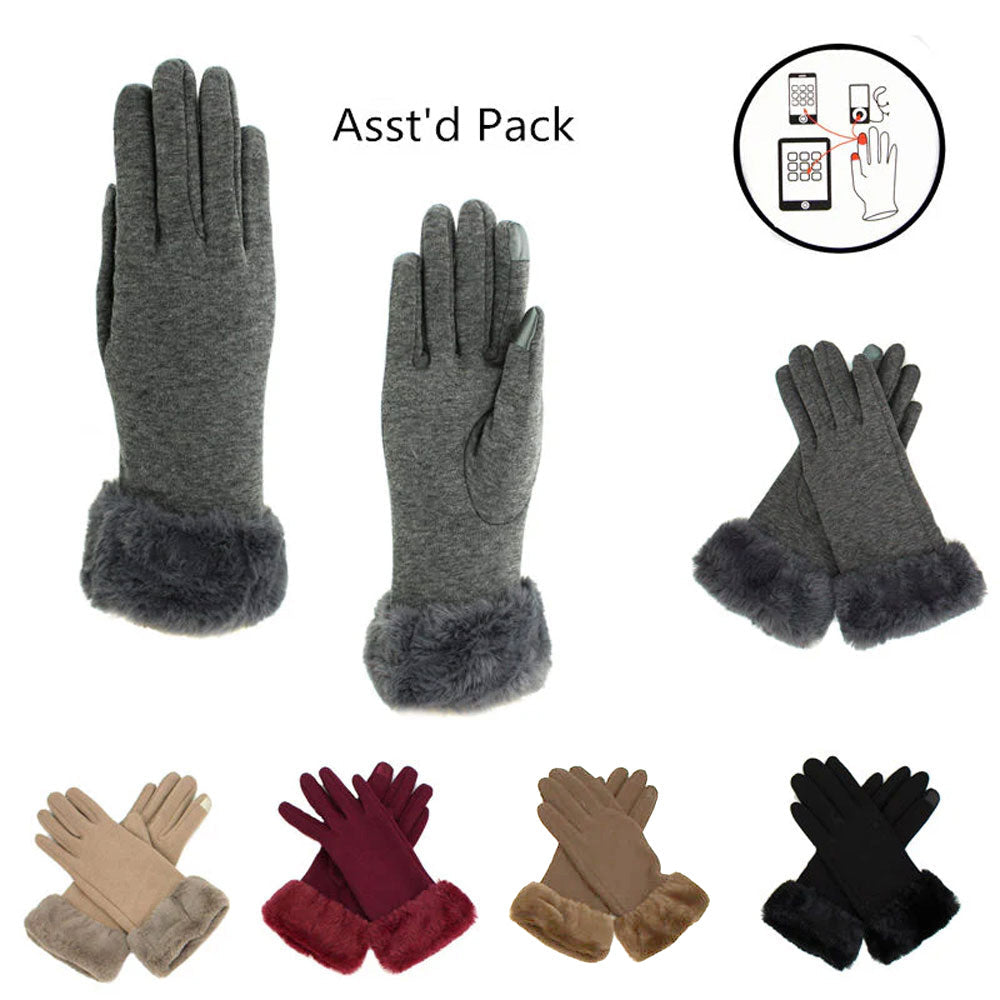 Faux Fur Cuff Smart Touch Winter Gloves