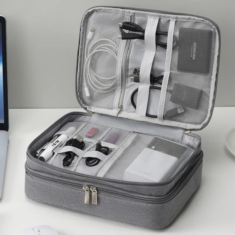 Travel Tech Organizer Bag | Three-Layer Cable Case | Hetriv