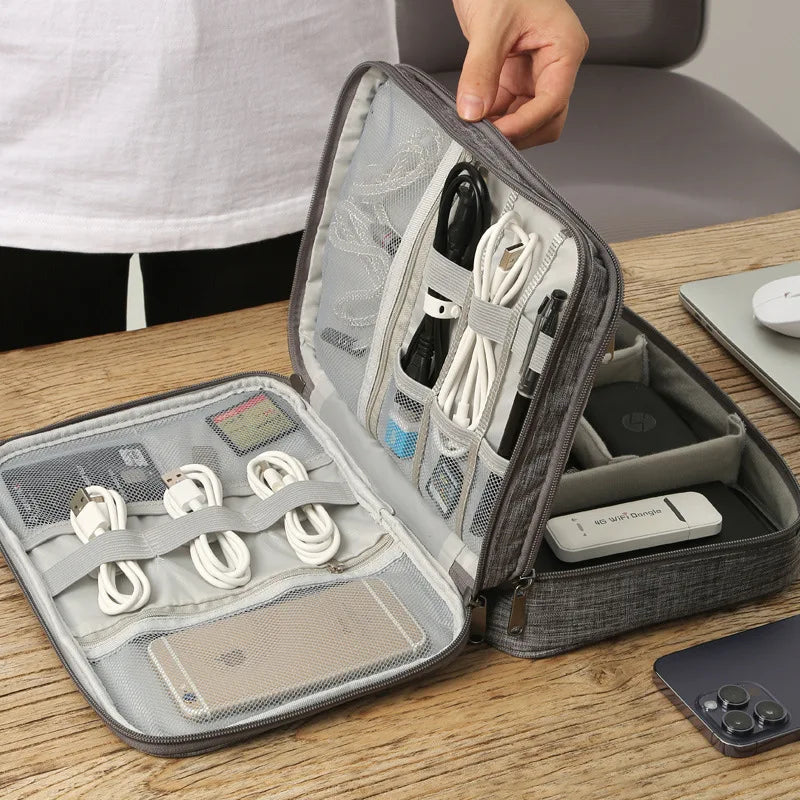 Travel Tech Organizer Bag | Three-Layer Cable Case | Hetriv
