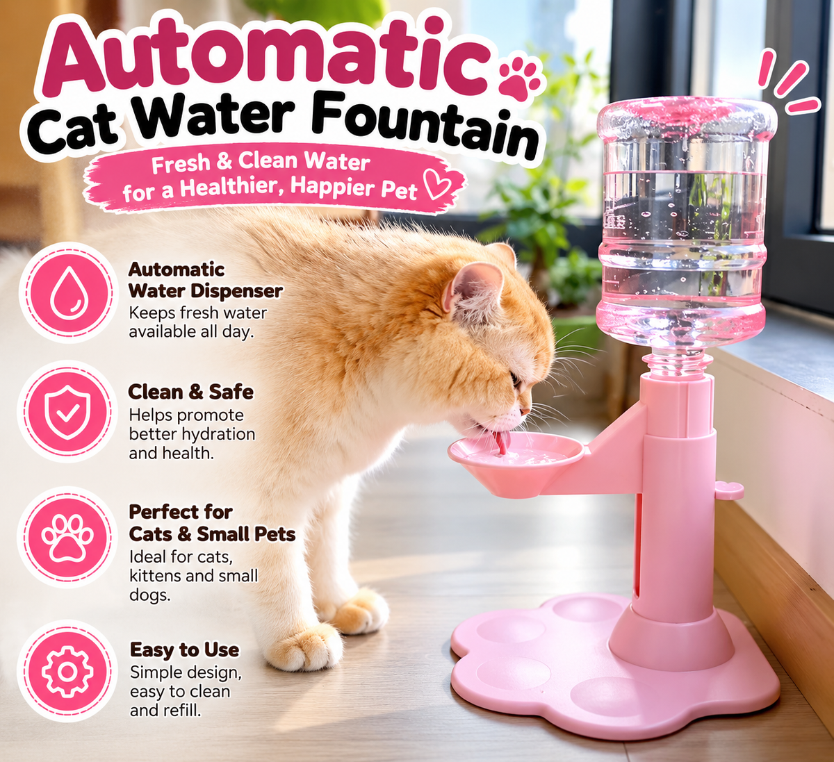 Automatic Cat Water Fountain – Fresh Water Dispenser for Cats & Dogs