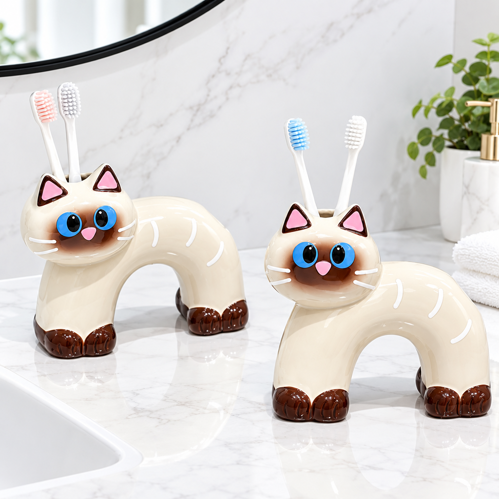 Clean Ceramic Cat Toothbrush Holder