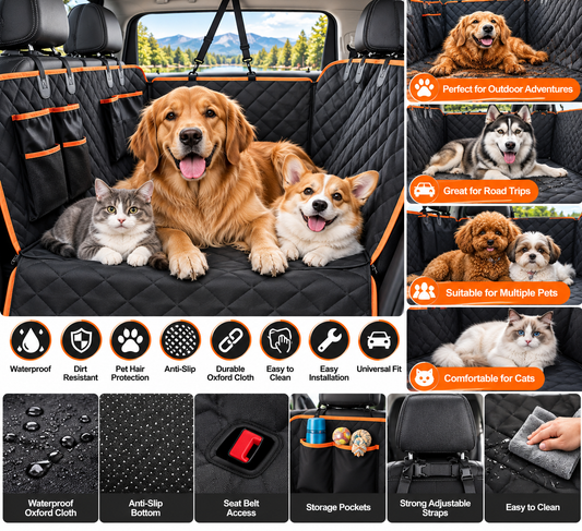 Waterproof Car Dog Seat Cover, Oxford Cloth Pet Rear Seat Mat, Dirt-Resistant, Anti-Slip Pet Protector for Travel & Outdoor Use