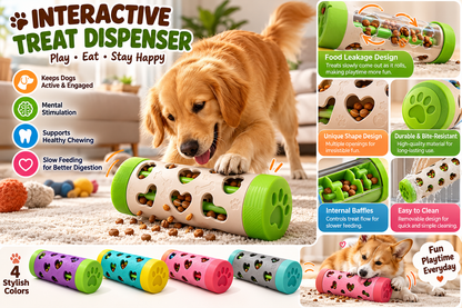 Dog Treat Dispensing Ball, Suction Cup Interactive Chew Toy, Bite-Resistant Food Puzzle Roller for Dogs, Slow Feeding & Play