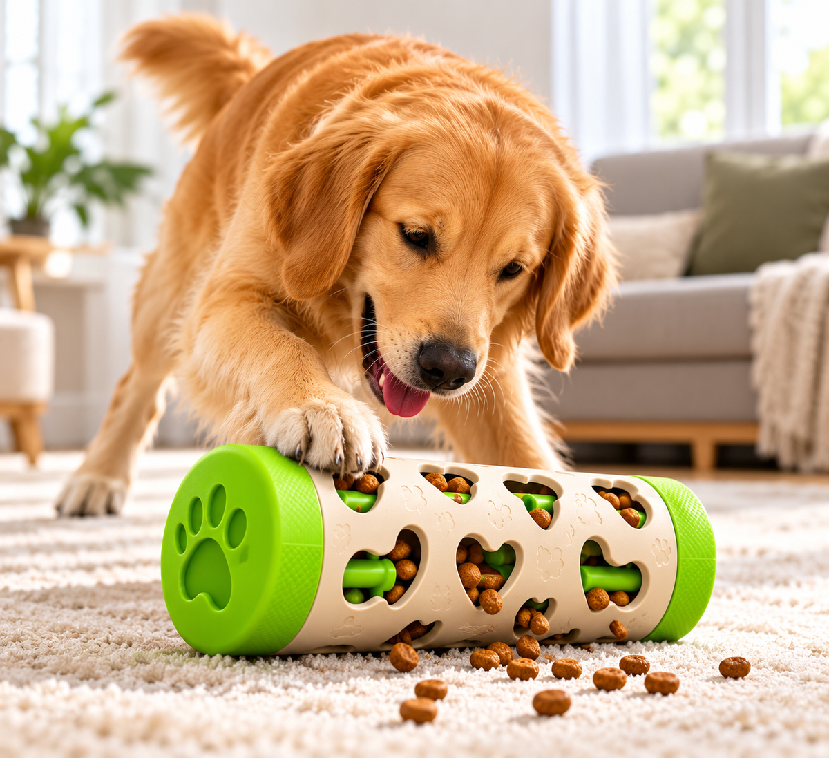 Dog Treat Dispensing Ball, Suction Cup Interactive Chew Toy, Bite-Resistant Food Puzzle Roller for Dogs, Slow Feeding & Play