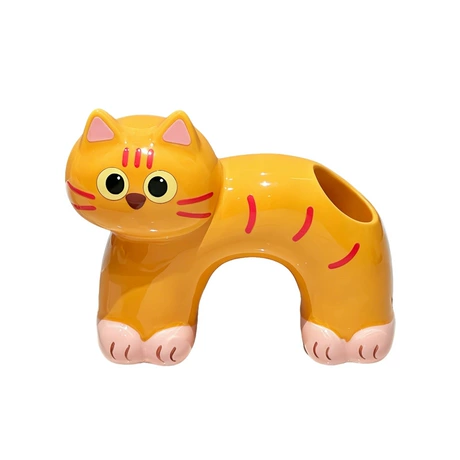 Orange Ceramic Cat Toothbrush Holder - Clean White Background