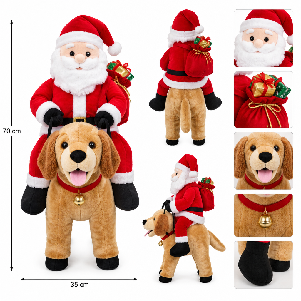 Santa Claus riding dog costume flat lay product photo