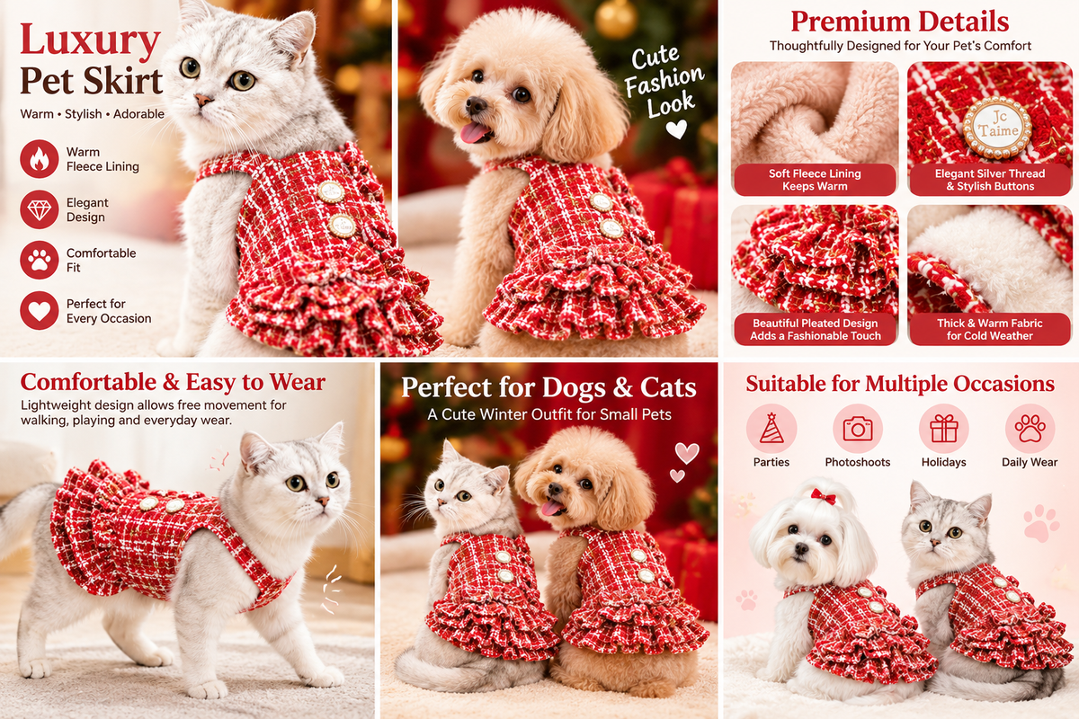 Fleece-Lined Pleated Dog Skirt – Warm Winter Pet Clothing